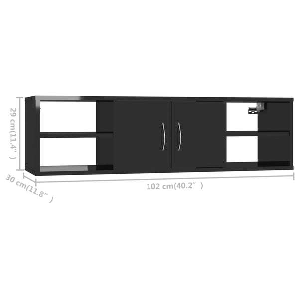 vidaXL Étagère murale Noir brillant 102x30x29 cm Aggloméré