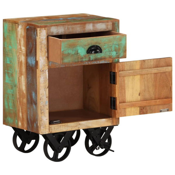 vidaXL Table de chevet à roulettes 40x30x57 cm bois de récupération massif