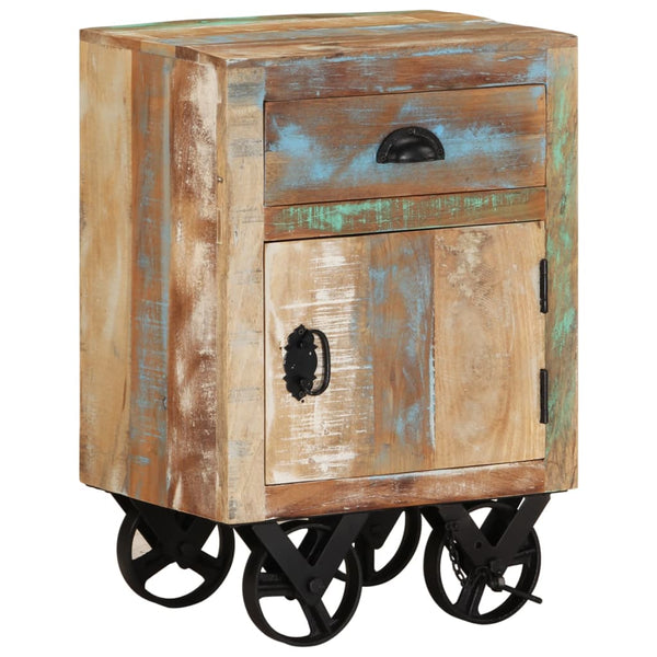 vidaXL Table de chevet à roulettes 40x30x57 cm bois de récupération massif