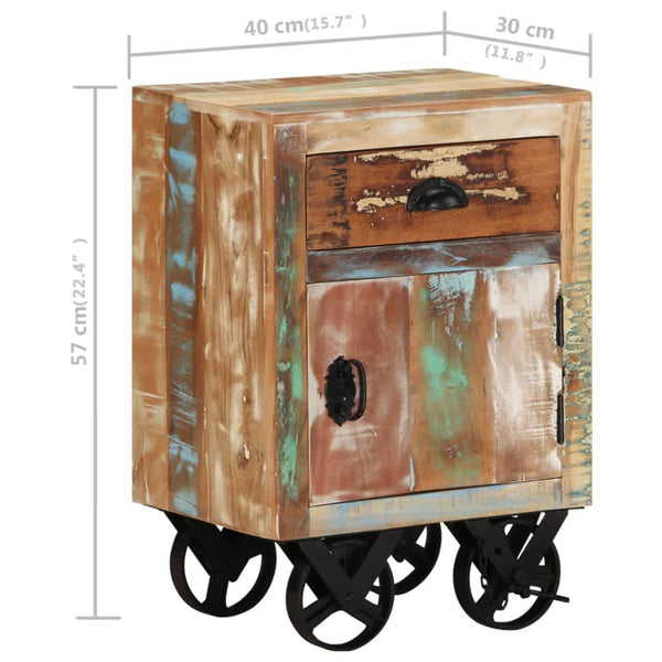 vidaXL Table de chevet à roulettes 40x30x57 cm bois de récupération massif