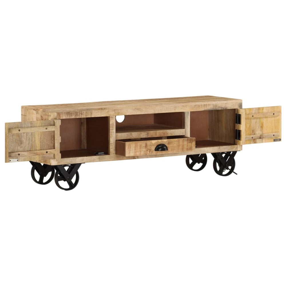 vidaXL Meuble TV à roulettes 110x30x37 cm Bois de manguier massif