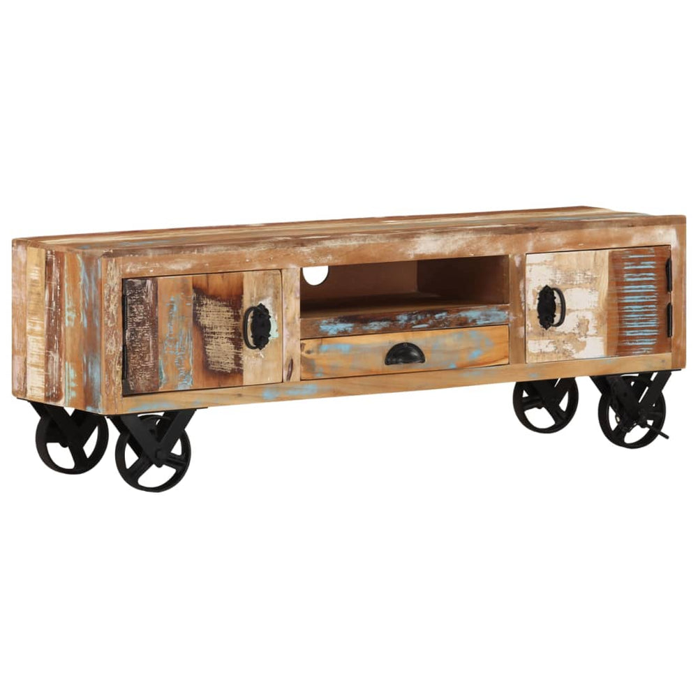 vidaXL Meuble TV à roulettes 110x30x37 cm en bois de récupération massif