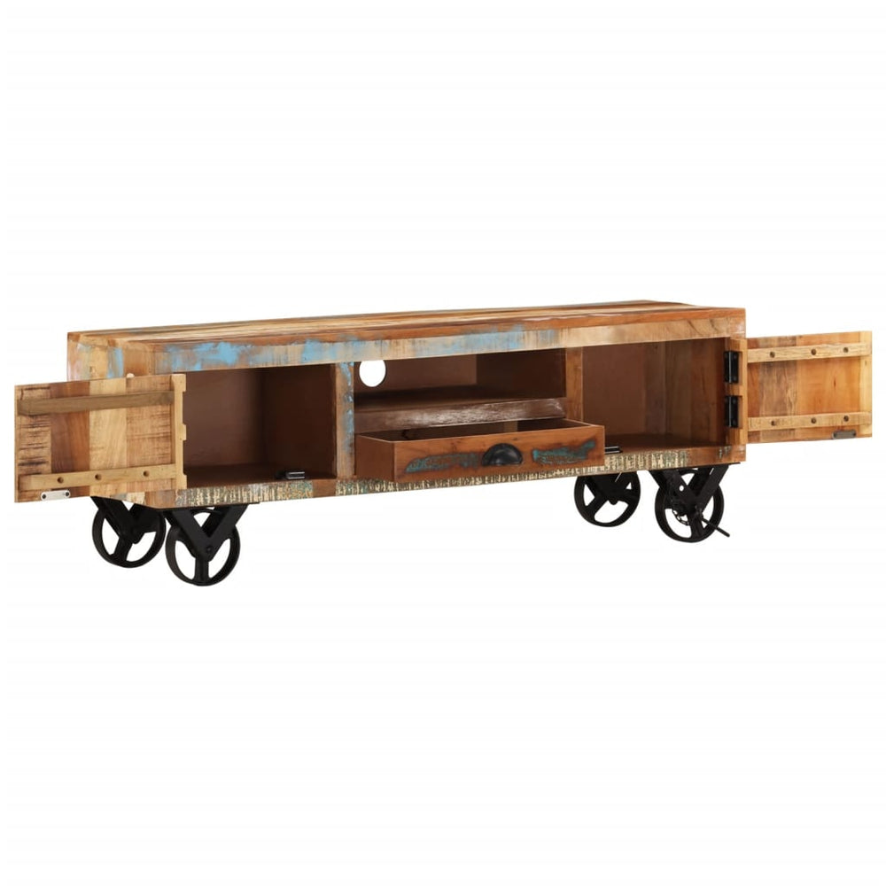 vidaXL Meuble TV à roulettes 110x30x37 cm en bois de récupération massif