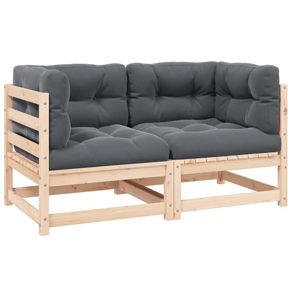 vidaXL Canapés d'angle de jardin 2 pcs avec coussins Bois de pin massif