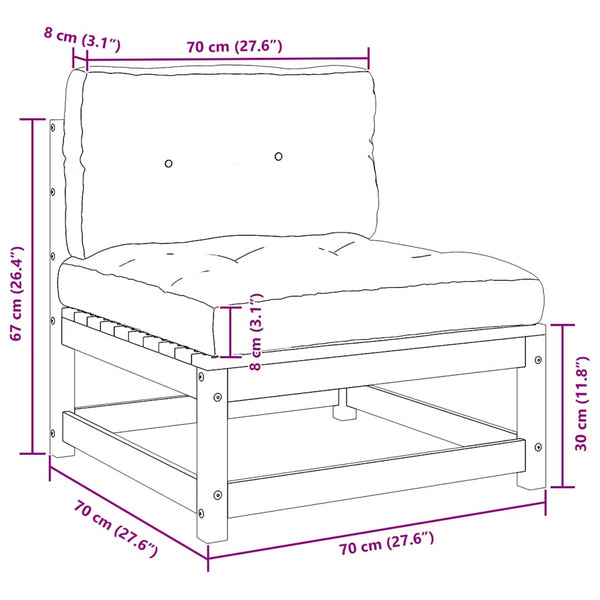 Garten Mittelsofas Kiefer mit Kissen 2er Set