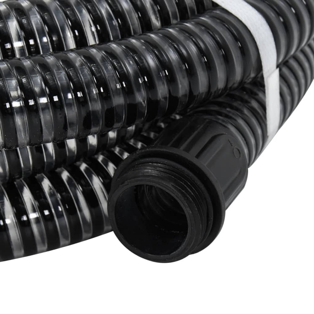 Saugschlauch mit Messing-Anschlüssen Schwarz 1,1" 10 m PVC