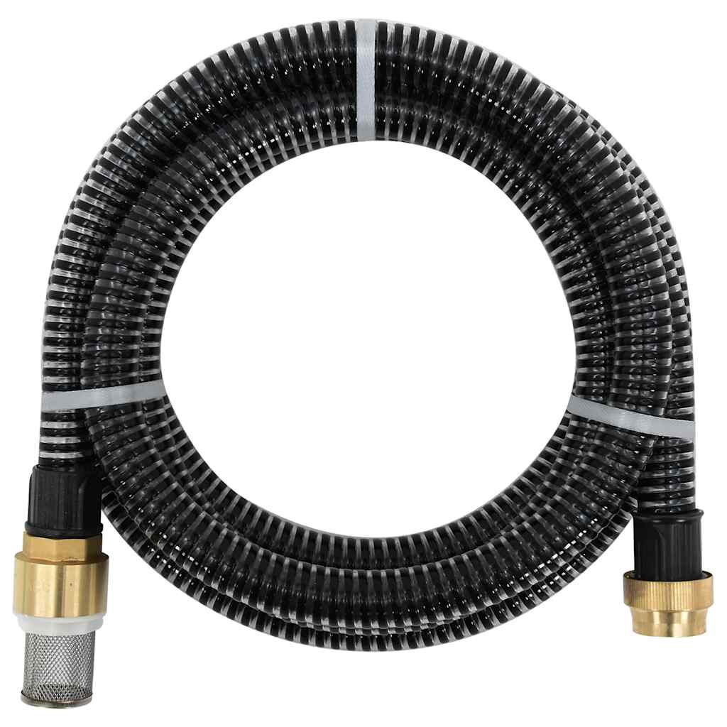 Saugschlauch mit Messing-Anschlüssen Schwarz 1,1" 15 m PVC