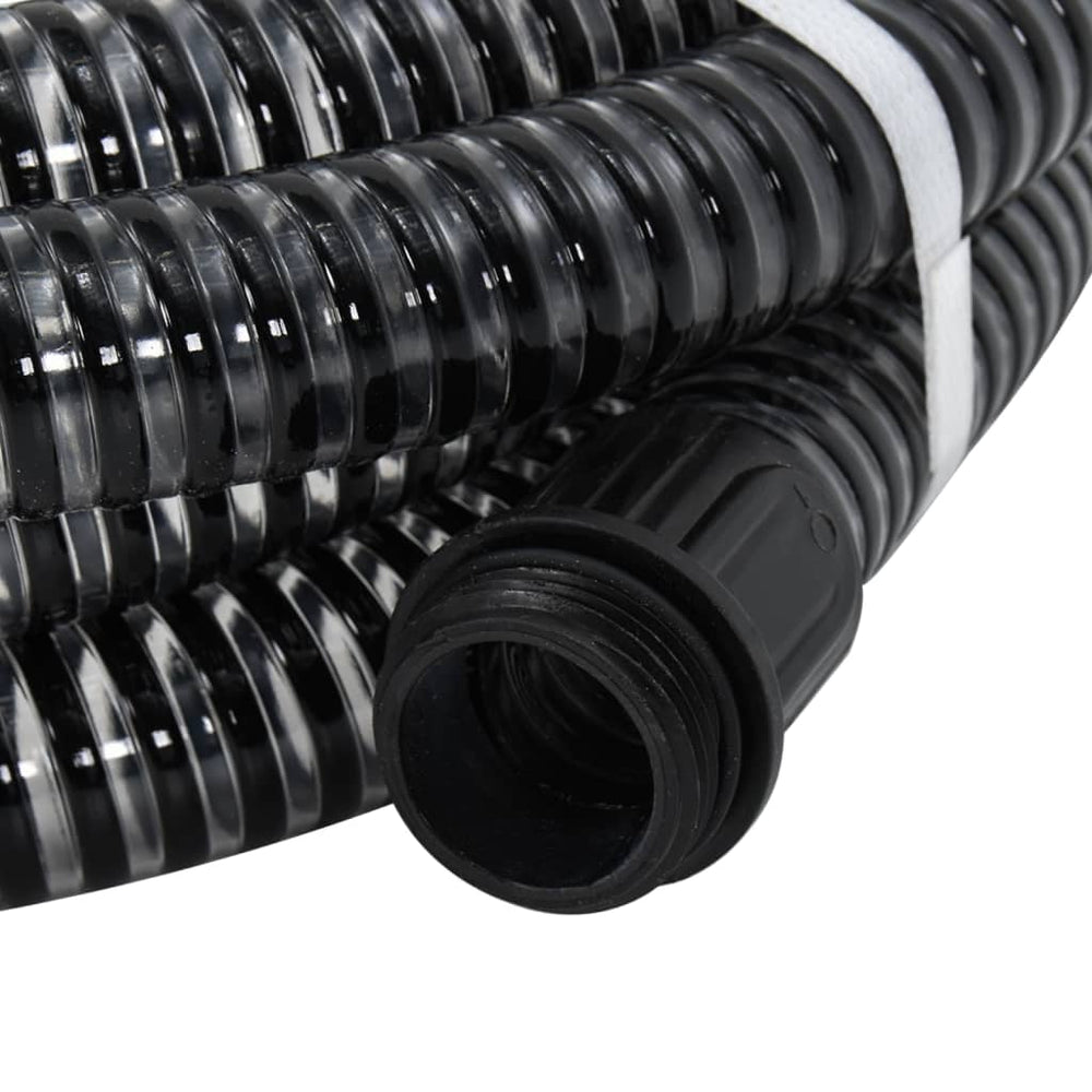 Saugschlauch mit Messing-Anschlüssen Schwarz 1,1" 15 m PVC