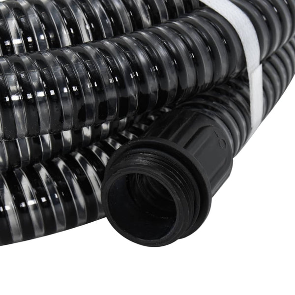 Saugschlauch mit Messing-Anschlüssen Schwarz 1,1" 15 m PVC