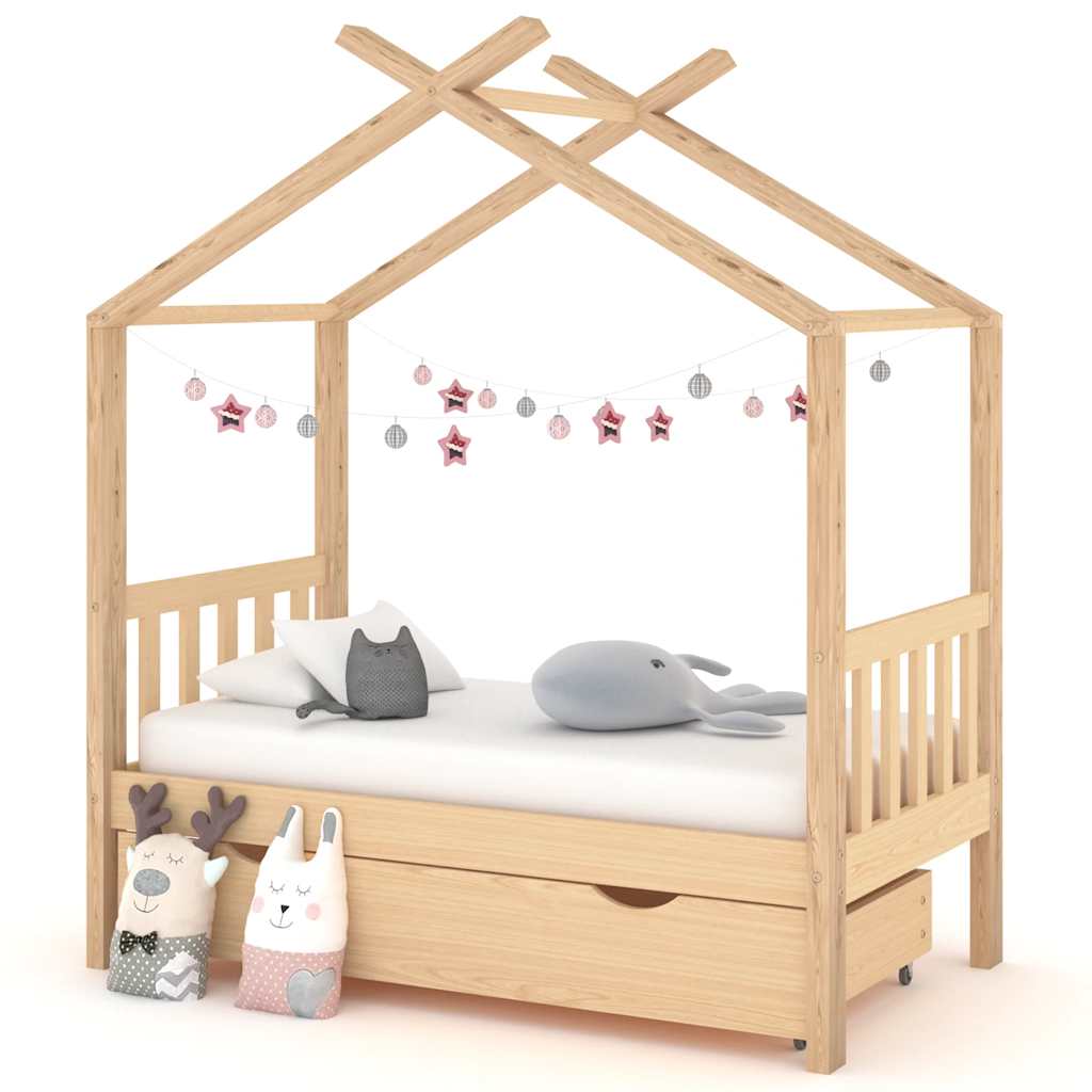 Kinderbett Kiefer Massivholz mit Schublade 70x140 cm