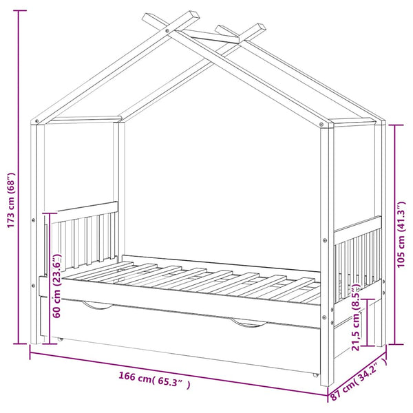 Kinderbett Kiefer Massivholz mit Schublade 80x160 cm