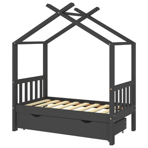 Kinderbett mit Schublade Dunkelgrau 70x140 cm