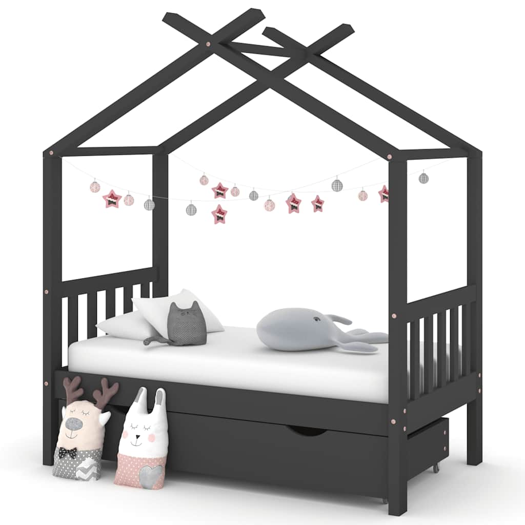Kinderbett mit Schublade Dunkelgrau 70x140 cm