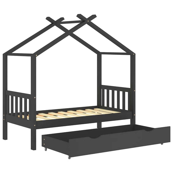 Kinderbett mit Schublade Dunkelgrau 80x160 cm