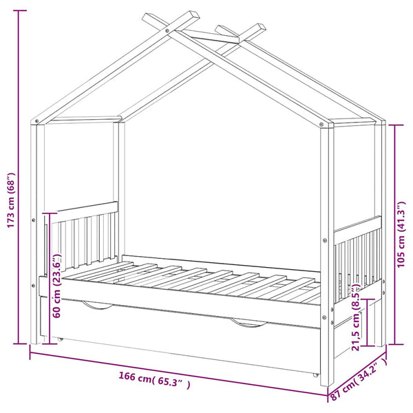 Kinderbett mit Schublade Dunkelgrau 80x160 cm