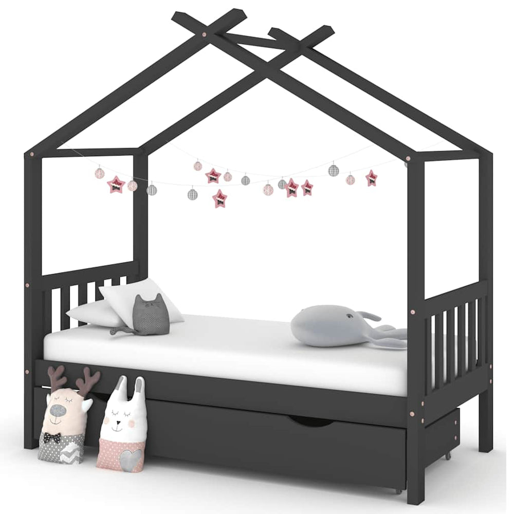 Kinderbett mit Schublade Dunkelgrau 80x160 cm