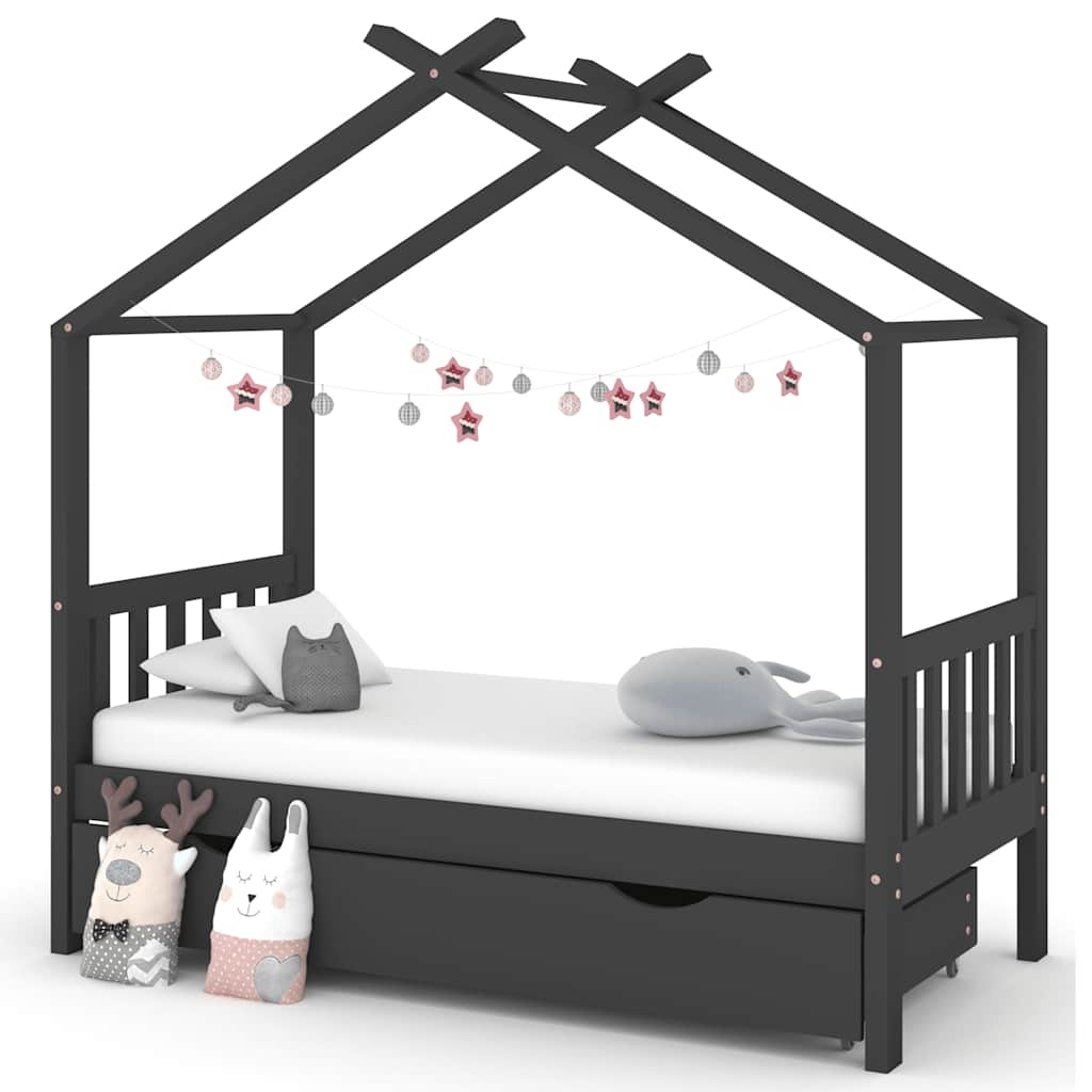 Kinderbett mit Schublade Dunkelgrau 80x160 cm