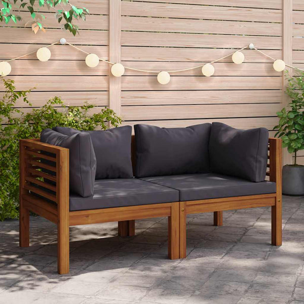 vidaXL Canapés d'angle 2 pcs avec coussins gris foncé en teck massif