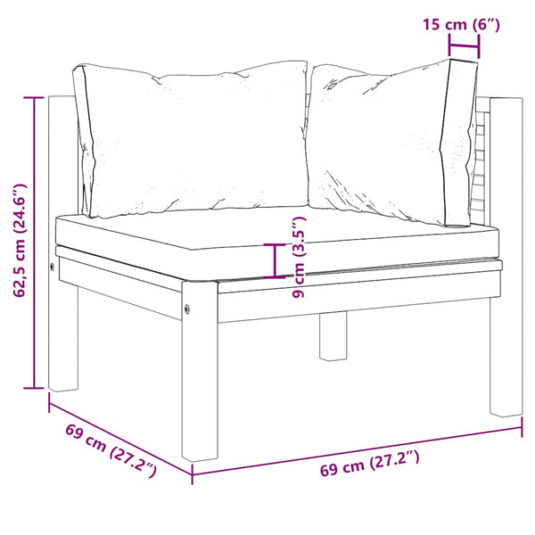 2-tlg. Sofa-Set mit Dunkelgrauen Kissen Akazie Massivholz