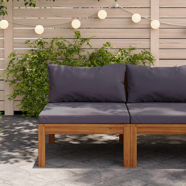 Modulares Mittelsofa mit Dunkelgrauen Kissen Massivholz Akazie