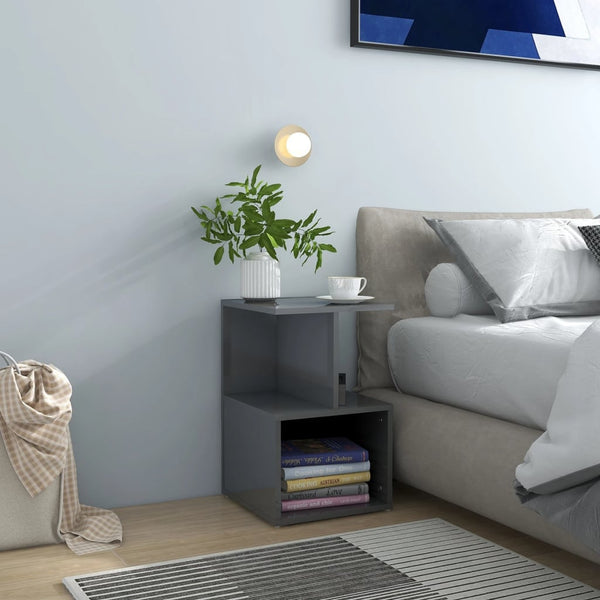 Nachttische Grau Hochglanz, 2er Set