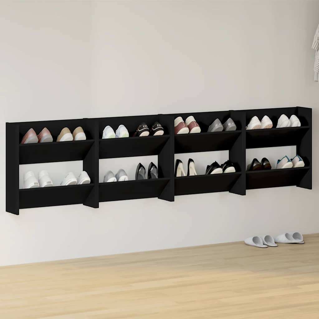 Wand Schuhschrank Schwarz, 4er Set
