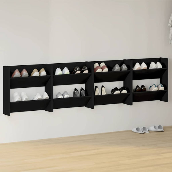 Wand Schuhschrank Schwarz, 4er Set