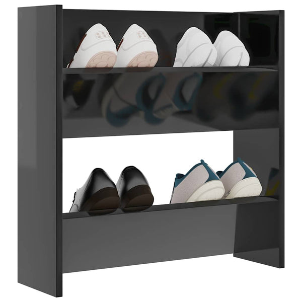 vidaXL Armoire à chaussures murale noire brillante 60x18x60 cm en bois d'ingénierie