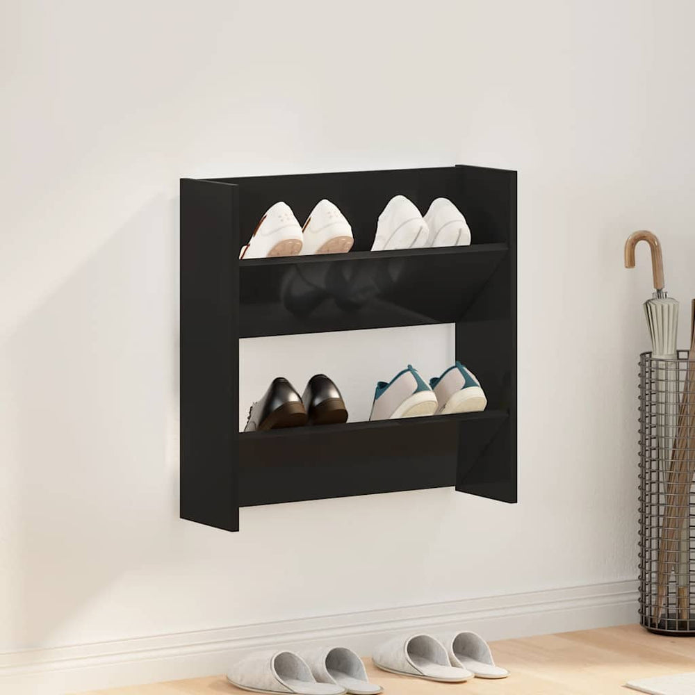 vidaXL Wall-Mounted Shoe Cabinet High Gloss Black 60x18x60 cm Engineered Wood