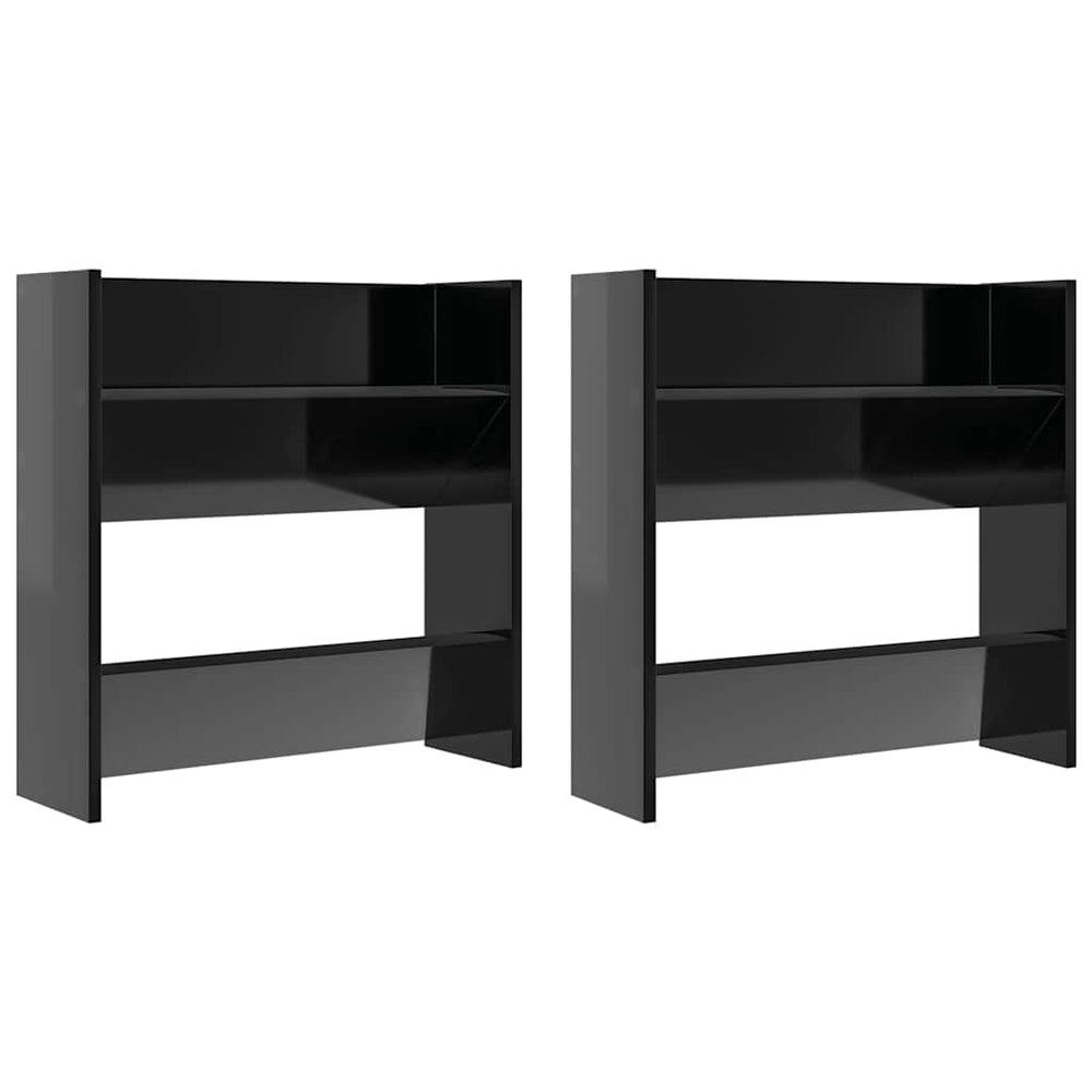 vidaXL Wall-Mounted Shoe Cabinets 2 pcs High Gloss Black 60x18x60 cm