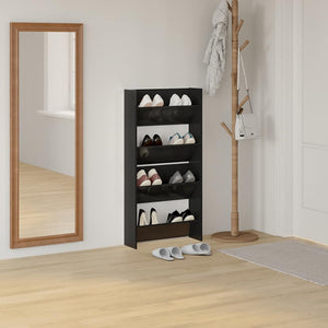 Wand-Schuhschrank, Hochglanz Schwarz, 2er-Set