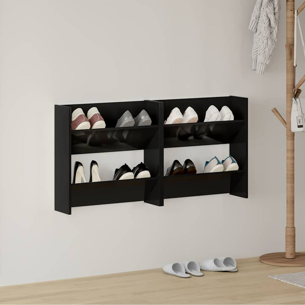 vidaXL Wall-Mounted Shoe Cabinets 2 pcs High Gloss Black 60x18x60 cm