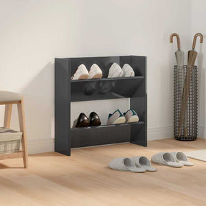 Wand Schuhschrank Grau Hochglanz