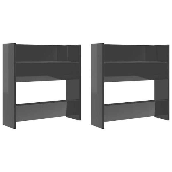 Wand Schuhschrank Grau Hochglanz, 2er Set