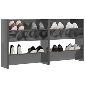 Wand Schuhschrank Grau Hochglanz, 2er Set