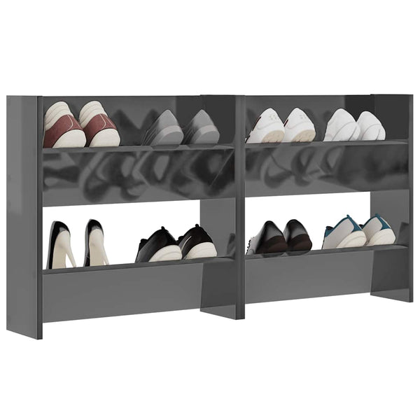 Wand Schuhschrank Grau Hochglanz, 2er Set