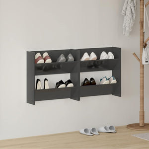 Wand Schuhschrank Grau Hochglanz, 2er Set