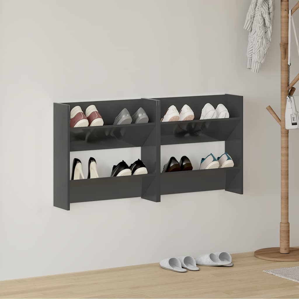 Wand Schuhschrank Grau Hochglanz, 2er Set