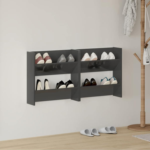 Wand Schuhschrank Grau Hochglanz, 2er Set