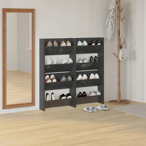 Wand-Schuhschrank Grau Hochglanz, 4er-Set