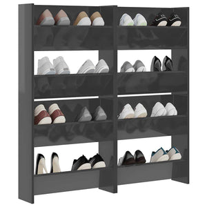 Wand-Schuhschrank Grau Hochglanz, 4er-Set