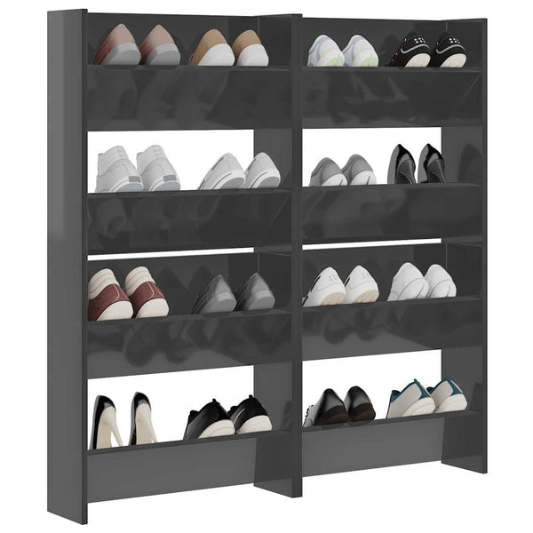 Wand-Schuhschrank Grau Hochglanz, 4er-Set