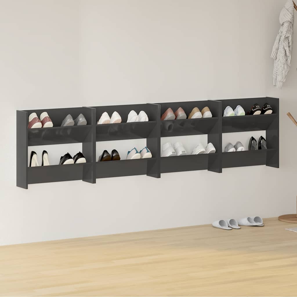Wand-Schuhschrank Grau Hochglanz, 4er-Set