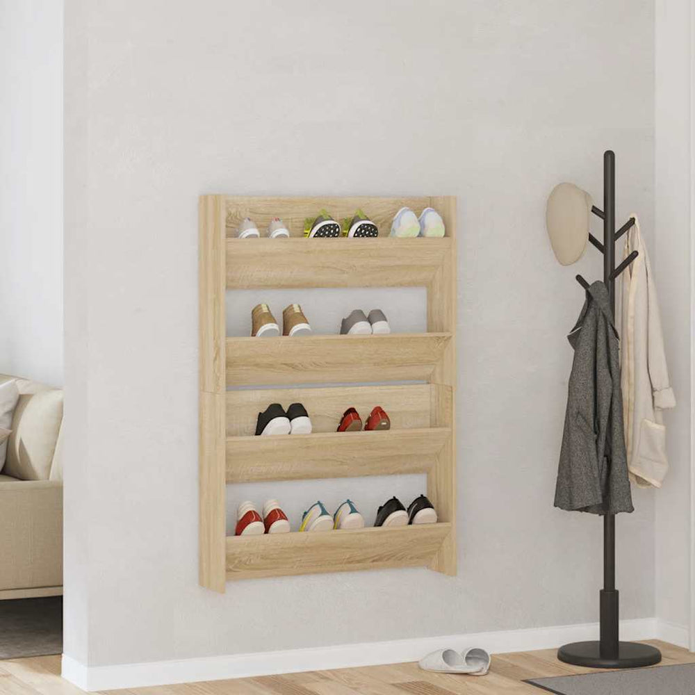 vidaXL Wall-Mounted Shoe Cabinets 2 pcs Sonoma Oak 80x18x60 cm Engineered Wood