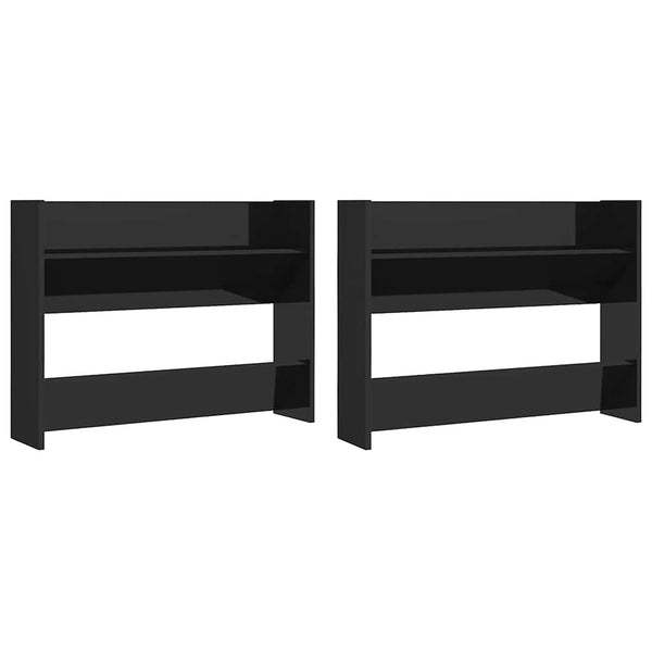 Wand Schuhschrank Schwarz Hochglanz, 2er Set