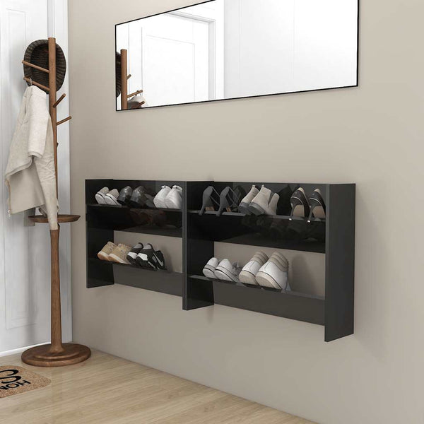 Wand Schuhschrank Schwarz Hochglanz, 2er Set