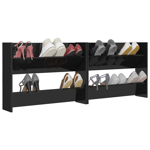 Wand Schuhschrank Schwarz Hochglanz, 2er Set