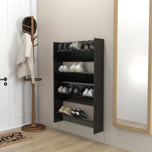 Wand Schuhschrank Schwarz Hochglanz, 2er Set