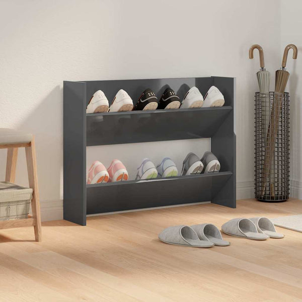 vidaXL Meuble à chaussures mural gris brillant 80x18x60 cm bois d'ingénierie