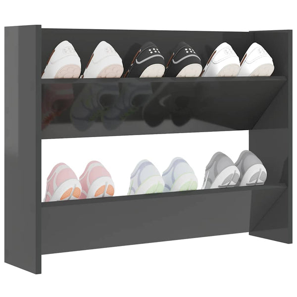 vidaXL Meuble à chaussures mural gris brillant 80x18x60 cm bois d'ingénierie